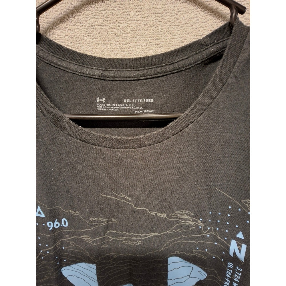 Under Armour Mens HeatGear Logo Topographic Mountain GraphicT-Shirt XXL Black B2 - Picture 2 of 3
